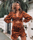 Vestido de verano con volantes y estampado de leopardo para mujer, minivestido elegante de moda con cuello en V y volantes para fiesta, playa y vacaciones