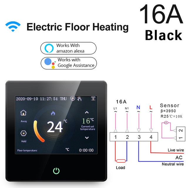 Tuya WiFi Smart Thermostat, Heating Temperature Controller with Celsius/Fahrenheit LED Touch Screen Work with Alexa Google Home