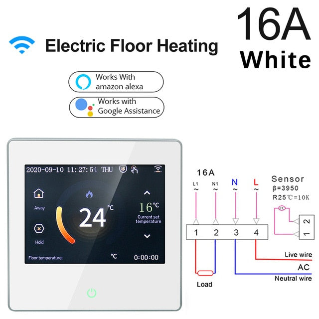 Termostato inteligente WiFi Tuya, controlador de temperatura de calefacción con pantalla táctil LED Celsius/Fahrenheit que funciona con Alexa Google Home