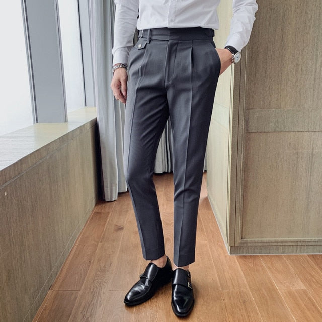 High Quality British Style Business Casual Slim Fit Men Dress Pants Solid All Match Formal Wear Office Trousers Gentlemen 36-29