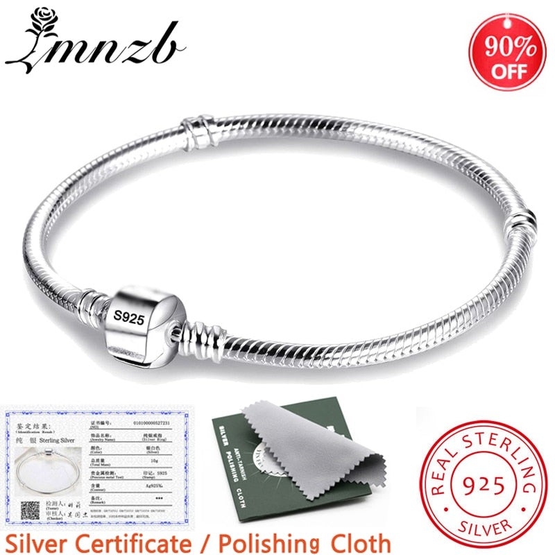 LMNZB Mit Zertifikat 100% Original 925 Sterling Silber Schlangenkette DIY Bettelarmband für Frauen Geschenk Silber 925 Schmuck LHB925