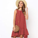 Lossky Damen Sommerkleid Polka Dot Chiffon Ärmellos Strand Mini Casual Gelb Sommerkleid 2021 Mode Plus Size Kleid für Frauen