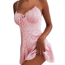 MoneRffi 2021 Summer V Neck Floral Print Dress Women Off Shoulder Ruffle Party Dress Sexy Lace-Up Backless Mini Dresses Vestidos