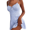 MoneRffi 2021 Summer V Neck Floral Print Dress Women Off Shoulder Ruffle Party Dress Sexy Lace-Up Backless Mini Dresses Vestidos