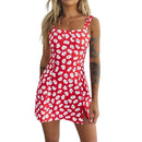 MoneRffi 2021 Summer V Neck Floral Print Dress Women Off Shoulder Ruffle Party Dress Sexy Lace-Up Backless Mini Dresses Vestidos