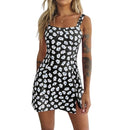 MoneRffi 2021 Summer V Neck Floral Print Dress Women Off Shoulder Ruffle Party Dress Sexy Lace-Up Backless Mini Dresses Vestidos