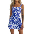 MoneRffi 2021 Summer V Neck Floral Print Dress Women Off Shoulder Ruffle Party Dress Sexy Lace-Up Backless Mini Dresses Vestidos