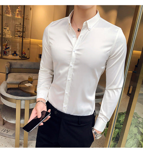 Ausschnitt Stickerei Herrenhemden Langarm Casual Slim Fit Herrenhemden Einfarbig Formal Business Social Clothing Bluse