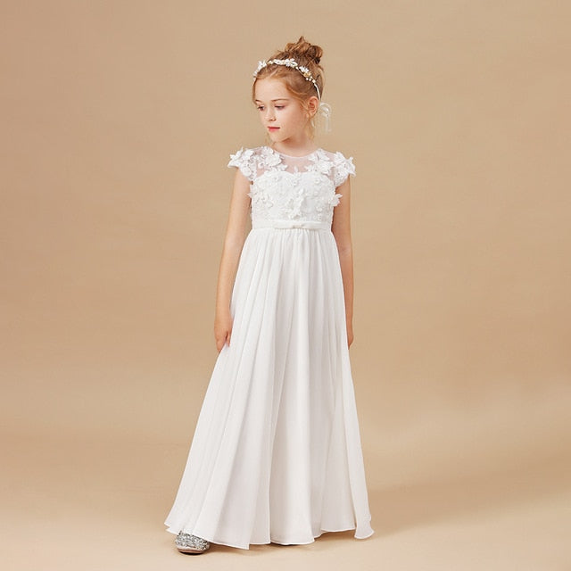 Flower Girl Dresses Applique Sleeveless Kids Birthday Party Pageant Gowns Weddings First Communion Elegant Dresses 2-14T