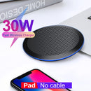 30W Qi Wireless Charger For iPhone 12 11 Pro Xs Max Mini X Xr 8 Induction Fast Wireless Charging Pad For Samsung s8 s9 s10 note