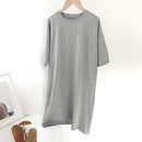 Aachoae Women Casual Loose Solid 100% Cotton T Shirt Dress O Neck Mini Dress Batwing Short Sleeve Basic Dresses Vestidos