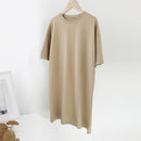 Aachoae Women Casual Loose Solid 100% Cotton T Shirt Dress O Neck Mini Dress Batwing Short Sleeve Basic Dresses Vestidos