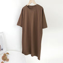 Aachoae Women Casual Loose Solid 100% Cotton T Shirt Dress O Neck Mini Dress Batwing Short Sleeve Basic Dresses Vestidos