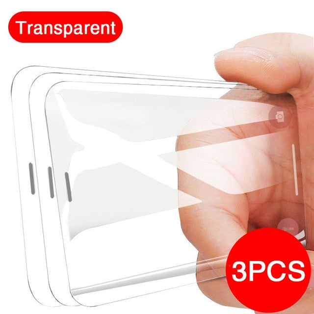 3 piezas de vidrio protector de cubierta completa para iPhone 11 12 Pro Max película de vidrio templado iPhone X XR XS Max Protector de pantalla borde curvo