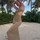 Cryptographic Spaghetti Strap Sexy Backless Maxi Dress Summer Holiday Women Dresses Party Club Elegant Hollow Out Dress Sundress