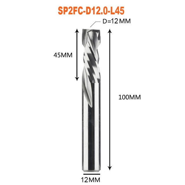 Compression milling cutter woodwork DOWN Cut Two Flutes Spiral Carbide Milling Tool CNC Router Wood End Mill Cutter Bits