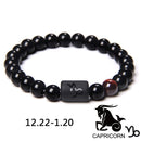12 Constellation Zodiac Signs Beads Couples Bracelet Natural Black Onyx Stone Elastic Charm Bracelet for Women Men Birthday Gift