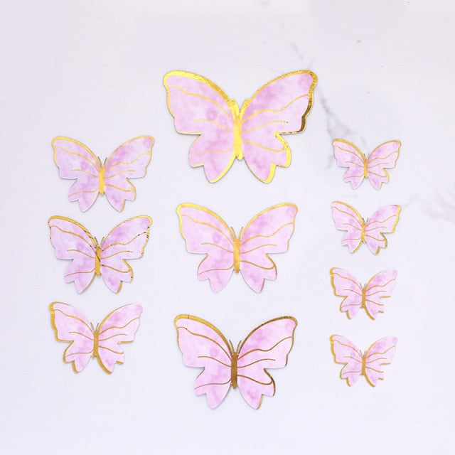 10pcs Happy Birthday Cake Toppers Cake Decoration Handmade Painted Butterfly Cake Topper For Wedding Birthday Party Baby Shower