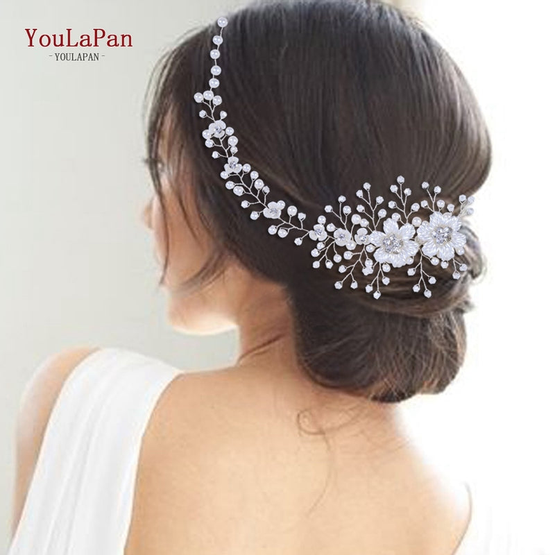 YouLaPan HP295 Blume Kopfbedeckung Hochzeit Stirnband für die Braut Kristallperlen Frauen Tiara Braut Kopfschmuck Haarschmuck Zubehör
