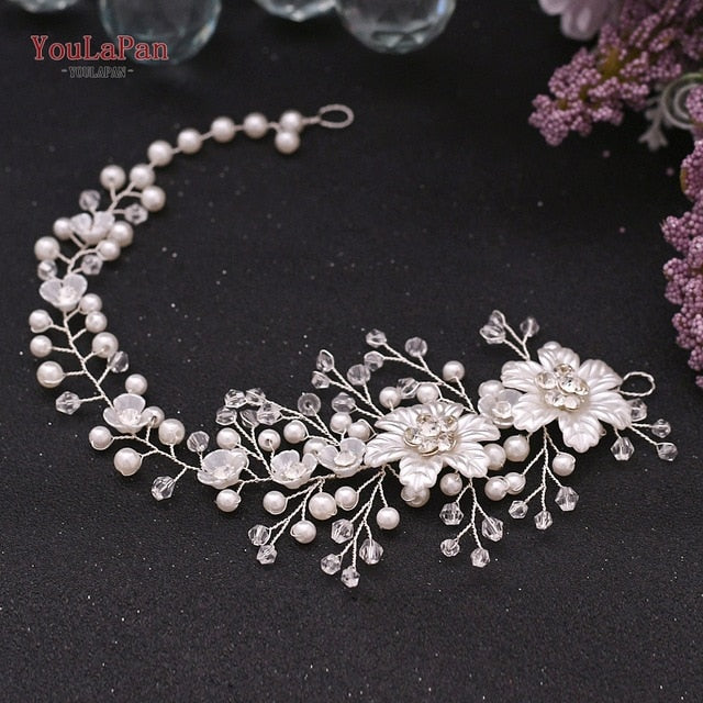 YouLaPan HP295, tocado de flores, diadema de boda para novia, perlas de cristal, Tiara para mujer, tocados de novia, accesorios de joyería para el cabello