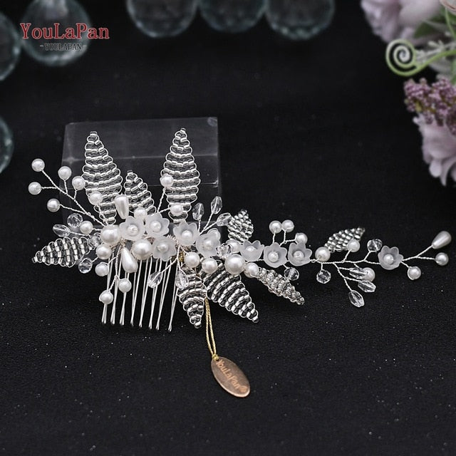 YouLaPan HP295 Flower Headwear Wedding Headband for Bride Crystal Pearls Women Tiara Bridal Headpieces Hair Jewelry Accessories