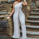 Women Irregular One Shoulder Jumpsuit Solid Sequined Detail Party Club Overalls Jumpsuits