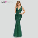 Burgundy Evening Dresses For Women Party Ever Pretty EP07886 Elegant V-Neck Mermaid Sequin Wedding Formal Gown Abendkleider 2021