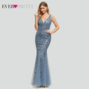 Burgundy Evening Dresses For Women Party Ever Pretty EP07886 Elegant V-Neck Mermaid Sequin Wedding Formal Gown Abendkleider 2021