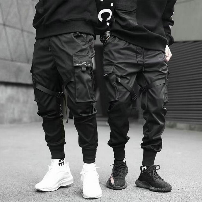 Bänder Harem Jogger Herren Cargohosen Streetwear 2021 Hip Hop Lässige Taschen Baumwolle Trainingshose Herren Harajuku Modehose