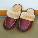 Zapatillas de hombre negras nuevas zapatillas de cuero de PU de invierno zapatillas de interior cálidas zapatos de casa impermeables zapatillas de cuero cálidas para mujer