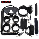 Kits de BDSM de cuero Sexy, juego de Bondage sexual de felpa, esposas, juegos sexuales, látigo, mordaza, pinzas para pezones, Juguetes sexuales para parejas, accesorios exóticos