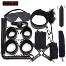 Kits de BDSM de cuero Sexy, juego de Bondage sexual de felpa, esposas, juegos sexuales, látigo, mordaza, pinzas para pezones, Juguetes sexuales para parejas, accesorios exóticos
