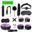 Kits de BDSM de cuero Sexy, juego de Bondage sexual de felpa, esposas, juegos sexuales, látigo, mordaza, pinzas para pezones, Juguetes sexuales para parejas, accesorios exóticos
