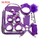 Kits de BDSM de cuero Sexy, juego de Bondage sexual de felpa, esposas, juegos sexuales, látigo, mordaza, pinzas para pezones, Juguetes sexuales para parejas, accesorios exóticos