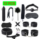 Kits de BDSM de cuero Sexy, juego de Bondage sexual de felpa, esposas, juegos sexuales, látigo, mordaza, pinzas para pezones, Juguetes sexuales para parejas, accesorios exóticos