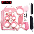 Kits de BDSM de cuero Sexy, juego de Bondage sexual de felpa, esposas, juegos sexuales, látigo, mordaza, pinzas para pezones, Juguetes sexuales para parejas, accesorios exóticos