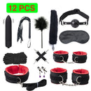 Kits de BDSM de cuero Sexy, juego de Bondage sexual de felpa, esposas, juegos sexuales, látigo, mordaza, pinzas para pezones, Juguetes sexuales para parejas, accesorios exóticos