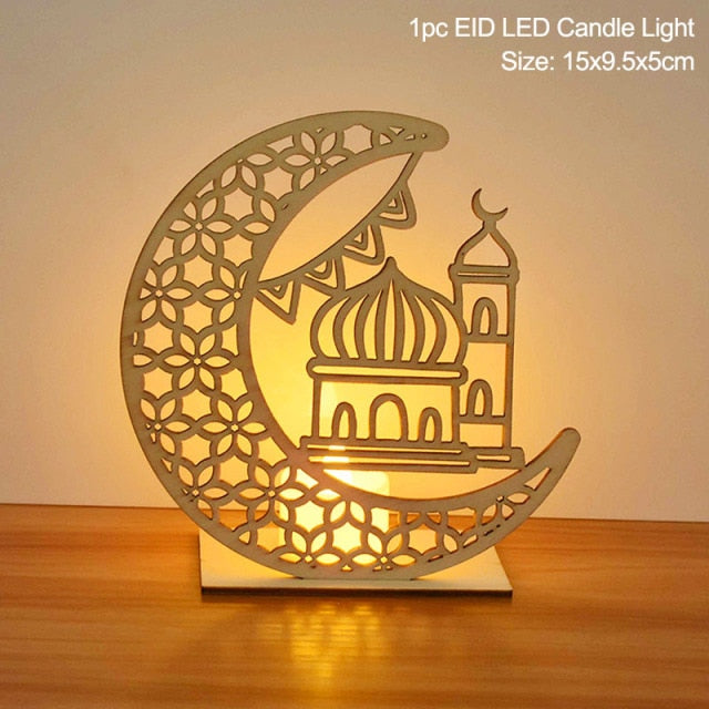 EID Mubarak Holzanhänger mit LED-Kerzen Licht Ramadan Dekorationen für Zuhause islamische muslimische Party Eid Decor Kareem Ramadan
