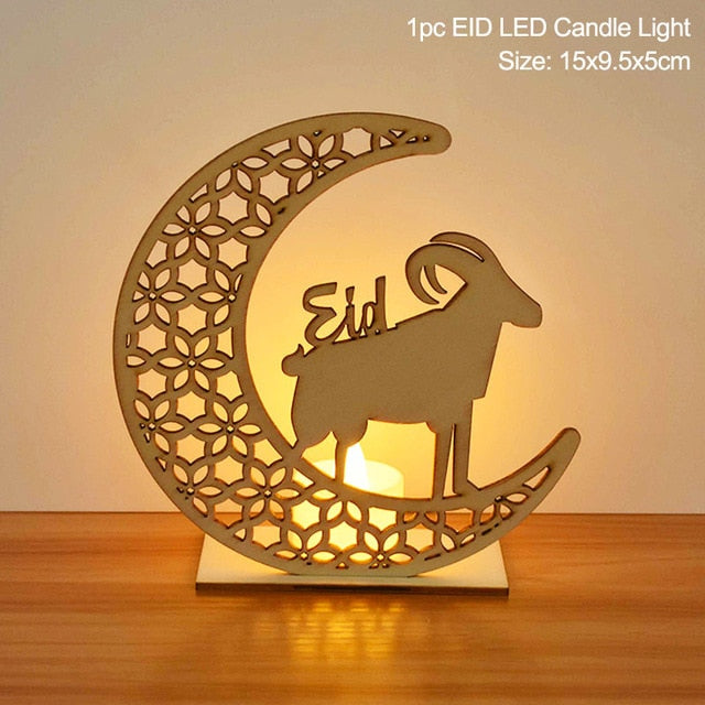 Colgante de madera EID Mubarak con velas LED, decoraciones de Ramadán para el hogar, fiesta musulmana islámica, decoración Eid Kareem Ramadan