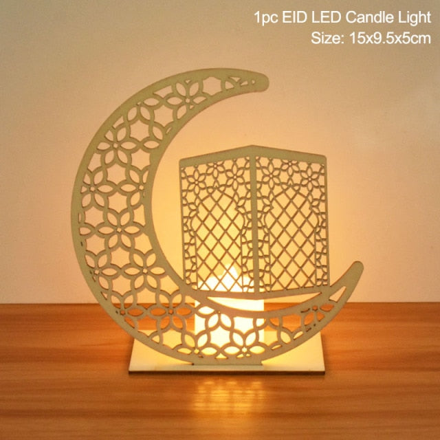 EID Mubarak Holzanhänger mit LED-Kerzen Licht Ramadan Dekorationen für Zuhause islamische muslimische Party Eid Decor Kareem Ramadan