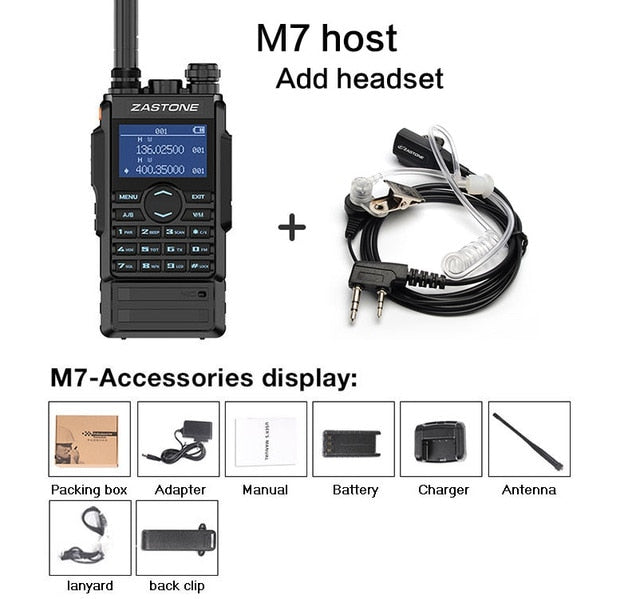 Zastone M7 dual band 5W walkie talkie 136-174 400-480mhz 250 channels 2600mah battery hf transceiver ham radio
