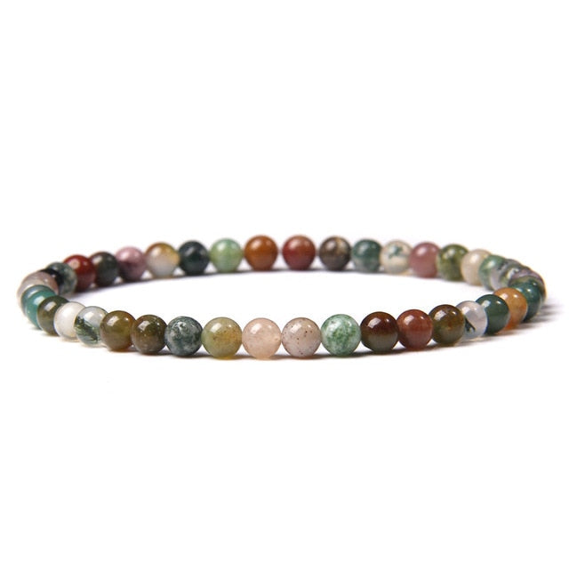 Pulsera de energía de cuentas de Chakra de 4mm, pulsera elástica de piedra de ónix de ágatas redondas naturales, brazaletes para mujeres y hombres, joyería de Yoga hecha a mano