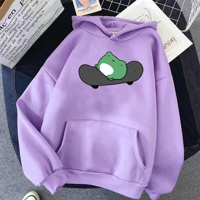 2021 Springtime Skateboard Frog übergroßes Sweatshirt Männer und Frauen Hoodies Harajuku Warm Pullover Womens Korean Style Hoodie