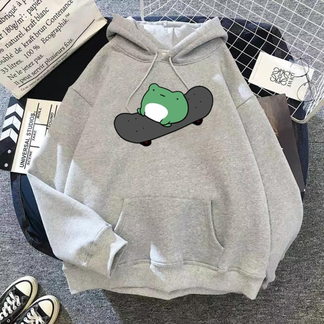 2021 Springtime Skateboard frog oversized Sweatshirt men and women's  Hoodies Harajuku Warm Pullover Womens Korean Style Hoodie