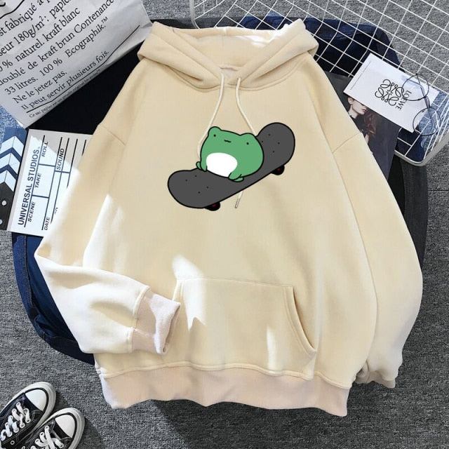 2021 Springtime Skateboard frog oversized Sweatshirt men and women's  Hoodies Harajuku Warm Pullover Womens Korean Style Hoodie