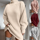Women Turtleneck Knitted Sweater Dress Autumn Winter Long Sleeve Woman Sweaters Dress Oversized водолазка женская свитер женский