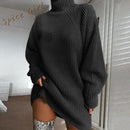 Women Turtleneck Knitted Sweater Dress Autumn Winter Long Sleeve Woman Sweaters Dress Oversized водолазка женская свитер женский