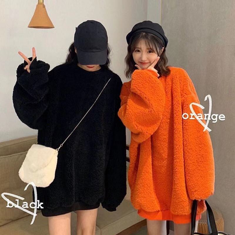 Koreanische schöne lose Tops weibliche lose neue Frauen schwarze High Street Dame Mädchen Pullover Herbst Mädchen Streetwear orange Pullover