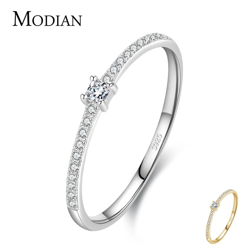 Modian 2021 auténtica Plata de Ley 925 Simple cuadrado claro CZ encanto anillos de dedo de Color dorado para mujer joyería de compromiso de boda