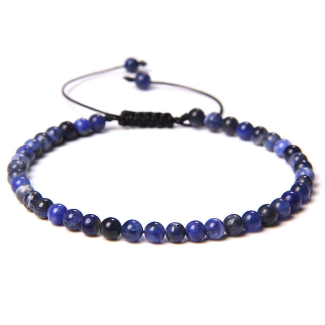 Pulsera ajustable de cuentas de piedra de 4MM para mujer, pulsera tejida de ágata natural Jaspers Onyx Lapis Lazuli para regalo de Año Nuevo, joyería